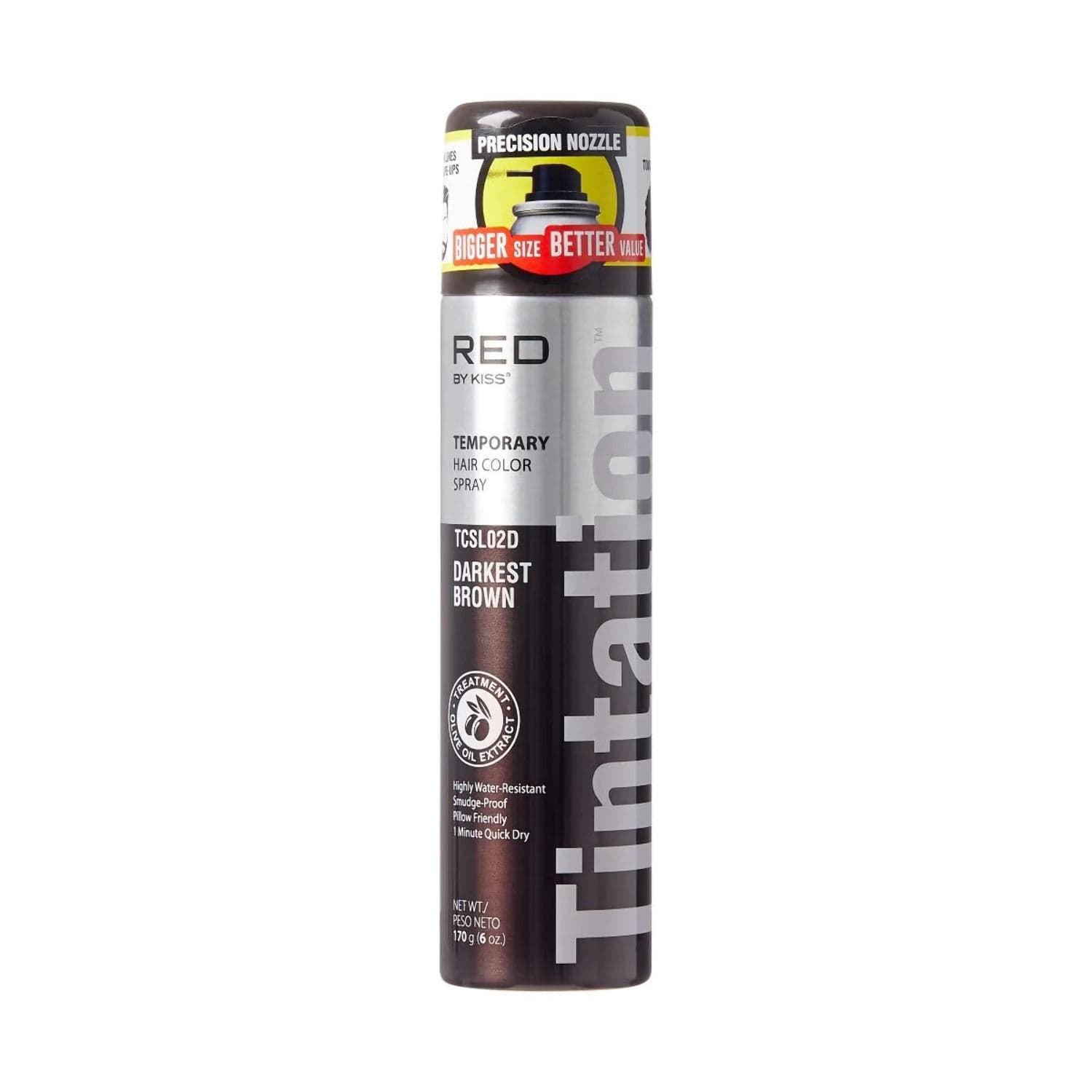 Red by Kiss Tintation Temporary Hair Color Spray 6oz #TCSLO2D Darkest Brown